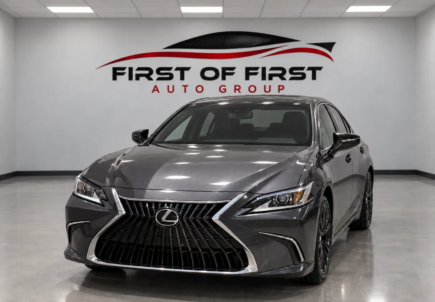 Gray Lexus ES sedan in the First of First showroom
